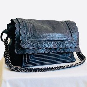 Vince Camuto Leather Bag, Gunmetal Scalloped Edge!